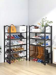1pc Multi-Layer Multi-Color Expandable Shoe Rack, Lightweight Easy Assembly, Plastic + Metal Frame With Curved Handle, Space-Saving Storage Solution For Entryway, Home, Bedroom And Closet, Essential For Daily And Travel Shoe Organization - Multicolor - View 5