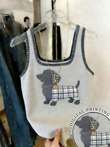 Top ajustado de mujer con ribete de color contrastante - Gris - Ver 5