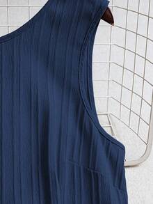 Vestido casual mini de mujer con tirantes de amarre, espalda descubierta, sin mangas, corte evasé y dobladillo con volantes - Azul 2 - Ver 5
