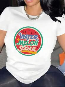 1 Women's Watermelon Print Short Sleeve T-Shirt | Sweet Colored Patterns On A White Background With Pink And Green Details, Soft And Stretchy Fabric, Round Neck, Casual Top, Machine Washable, Suitable For Pregnant Women, Fun Patterns, Suitable For All Seasons, 180g 100% Cotton. - 白色 - 查看 1