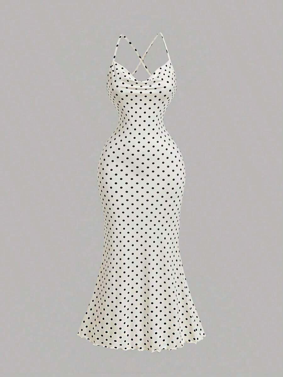 Vestido con cuello drapeado para mujer, ropa de otoño, vestido de mujer para San Valentín, vestido de baile de máscaras, vestidos elegantes para mujer - Blanco - Ver 1