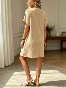 Vestido casual de mujer de cuello redondo y longitud media con estampado, para verano - Multicolor 6 - Ver 6