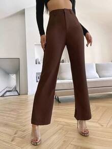 Pantalones de pierna recta unicolores - Marrón Chocolate - Ver 1