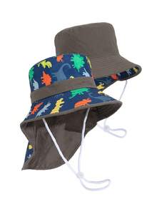 1 buah Topi Ember Bolak-balik Motif Dinosaurus untuk Anak-anak, Topi Pelindung Matahari untuk Pemakaian Sehari-hari Unisex untuk Anak Laki-laki & Perempuan - MultiWarna - View 3