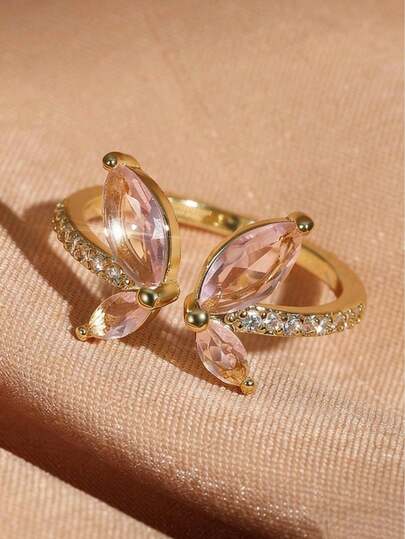 1pc Elegant Butterfly Zirconia Open Ring, Versatile Sophisticated Daily Wear & Gift Choice