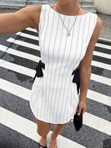 Vestido coreano de mujer con estampado de lunares, lazo y tirantes versátil y de moda - Blanco - Ver 3