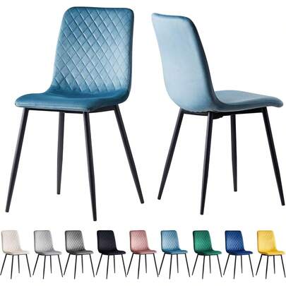 Set Of 2 Designer Velvet Dining Chairs Black With Metal Legs Lexi Style
