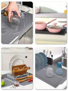 Large Silicone Kitchen Countertop Drip Tray, Heat-Resistant Coffee Bar Mat, Suitable For Espresso Machine, Non-Slip Drainage Mat With Raised Ridges, Suitable For Glass Cups And Kettles, College Dorm Essential - Multicolor - View 11