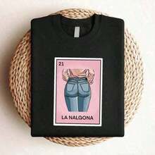 SummerCamiseta La Nalgona Loteria de Algodón Puro, Camiseta Latina, Camiseta Divertida Española Mexicana, Regalo Divertido para Mujer, Camiseta Nalgona Chingona, Camiseta para Uso Diario para Mujer, Ropa Urbana, Transpirable, Ligeramente Veraniega, Cómoda, Casual, Ropa de Diseñador, Camiseta Elástica con Gráficos, Elegante, Versátil, Suave, Ropa Cómoda para Mujer, Sudadera con Capucha 100% Algodón Grueso. Camiseta de manga corta para mujer, estilo básico que combina con todo, para uso interior y exterior. - Negro - Ver 4