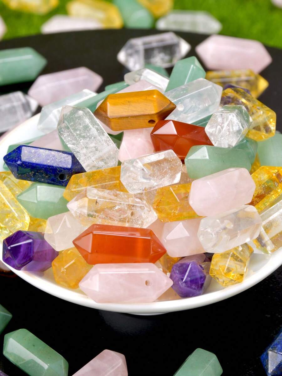 20*9mm Pendentif prisme hexagonal coloré - Quartz rose/Améthyste/Citrine, convient pour la fabrication de bijoux, bracelets, colliers DIY | Loisirs créatifs | Accessoires de matériel artisanal - 1 pièce
