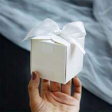 50pcs Square Blank Gift Boxes, White Color Boxes With Ribbon, Elegant Gift Boxes For Wedding, Birthday, Valentine's Day, Party Favors, Easy Assembly, Box Size: 6.5cm*6.5cm*6.5cm - View 4