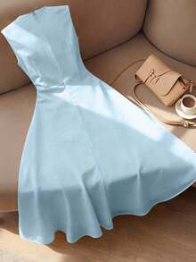 Vestido amarillo plisado sin mangas de verano para mujer, vestido elegante - Azul - Ver 2