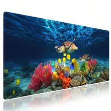 (35,43" * 15,75" Inci) Alas Gaming XXX Panjang dengan Tepi Jahitan - Keajaiban Bawah Laut Penyu Laut, Terumbu Karang dan Kehidupan Laut, Permukaan Halus, Alas Anti-Selip, Alas Meja Besar untuk Mouse & Keyboard - P - View 10