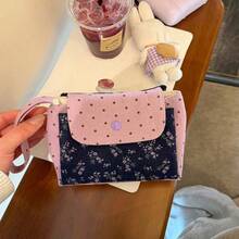 1 pieza Bolsa de maquillaje con estampado floral morado, bolsa de almacenamiento de alta calidad estilo Ins para niñas, estuche de lápices de gran capacidad, bolsa de papelería, bolsa para cámara, bolsa para toallas sanitarias, soporte para toallitas húmedas, adecuado para estudiantes y la escuela - Morado - Ver 7
