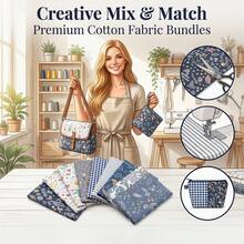 8片预裁蓝色印花布料，尺寸20*25厘米/40*50厘米，DIY缝纫用品，适用于拼布、手工制作、家居装饰，是缝纫爱好者的理想礼物，缝纫材料，装饰面料，多种纹理，缝纫配件 - 變體 - 查看 7