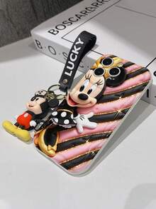 Disney Minnie Mouse Phone Case With Minnie Charm And Lanyard - Cute Minnie Protective Case With Glitter Gold Bow And Striped Background Design, Equipped With Delicate Minnie Decorative Lanyard And Beaded Bracelet For Easy Carrying, Compatible With IPhone 17, 16, 15, 14, 13, 12, 11 Pro Series, Ideal For Birthdays, Holidays, Anniversaries, Graduation Gifts, Or Any Special Occasion To Surprise Family, Friends, Classmates, And Loved Ones. - 白色 - 查看 7