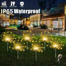 16 Pack Solar Firework Lights Outdoor Garden Decor Waterproof Starburst Fairy String Lights With 8 Lighting Modes DIY Shapeable Landscape Path Lights For Backyard Patio Walkway Holiday Party Celebration Warm White Multi Color White - Solar garden lights - 查看 9
