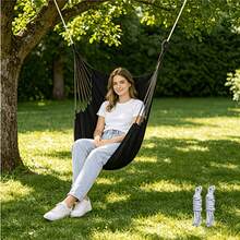 Portable Outdoor Camping Hammock Chair - Durable Hammock Style Design, Lightweight & Sturdy Fabric Material Suitable For Backyard, Travel, Camping - Black/White/Gray (Pillow Not Included), Camping Chair, Hammock Swing - Multicolor - View 7