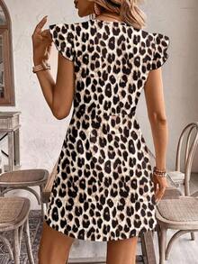 Frenchy Vestido casual de mujer con cuello en V, manga corta, corte evasé y botones con estampado floral diminuto, conjunto de vacaciones para mujer - Multicolor - Ver 2