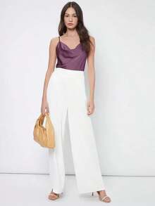 Top de satén sin mangas para mujer, elegante y romántica de unicolor, para uso casual y de negocios, adecuada para oficina, diario, otoño - Púrpura malva - Ver 4