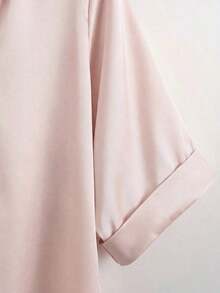 Blusa de satén color champán con escote en V y diseño de botones de perla, de manga corta, elegante para primavera/verano - Rosa - Ver 4