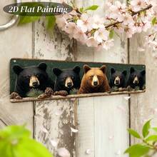 2D Flat Design, 1 Piece Of Vintage American Black Bear Metal Wall Decor, Featuring Pine Cone And Autumn Leaf Elements-Rural Farmhouse Style Decoration, 16inchx4inch Flat Bear Plaque, Suitable Home, Cafe, Office, Garage-Pre-Drilled Holes Easy Installation, 2D Flat Shape - 1pc - 查看 1