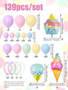 139pcs Candy Ice Cream Theme Balloon Set, For Birthday Party, Summer Party Decoration, Ice Cream Party Decoration, Macaron Theme Balloon Decoration, Dessert Party Decoration Balloons, Princess Theme Birthday, Girls Birthday - Multicolor - View 2