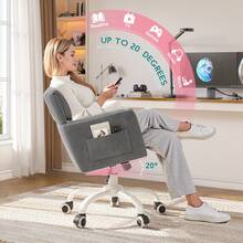 EnHomee Home Office Chair With Wheels & Side Pockets Vanity Chair Adjustable Height Soft Upholstered Modern Desk Chair With Backrest & Arm For Bedroom, Grey - Grey - View 2