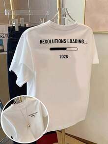 Women's Plus Size Breathonic T-Shirts - Short Sleeve Polyester T-Shirts For Everyday Or Sports Wear, Short Sleeve T-Shirt With Front And Back Print - New Year's Resolutions 2026, Fashionable "New Year's Resolutions Loading" Print - Spring/Summer Printed T-Shirt For Women, Breathable And Comfortable Fashion Item - 白色 - 查看 1