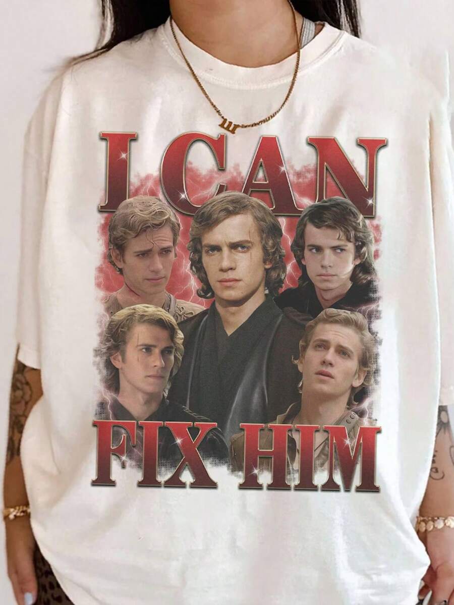 I Can Fix Him Bootleg Shirt, Vintage AnakinSkywalker Homage Shirt. Camiseta informal de moda con estampado creativo para mujer, de manga corta y cuello redondo, para primavera y verano T-Shirt Women Festive Celebration Shirt Party Wear Top - Multicolor - Ver 1