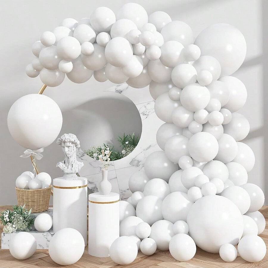 Set de 113 piezas de arco de globos de color blanco puro - Kit de decoración de fiesta DIY para cumpleaños, compromiso, despedida de soltera, boda, aniversario, celebraciones interiores y exteriores - Multicolor - Ver 1