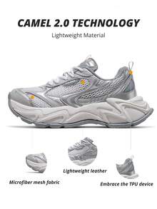 CAMEL CROWN Zapatillas de mujer, zapatos antideslizantes, zapatos femeninos transpirables, zapatillas retro de plataforma y suela gruesa - Blanco gris plata claro - Ver 9