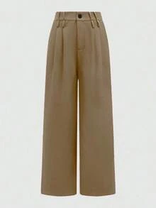 Pantalones anchos de primavera casuales para mujer  estilo de pierna recta holgada, diseño de cintura único de unicolor, adecuados para la oficina y el uso diario, versátiles y favorecedores - Marrón - Ver 8