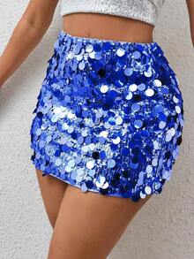 Minifalda ajustada con lentejuelas para ropa de fiesta de vacaciones - azul real - Ver 7