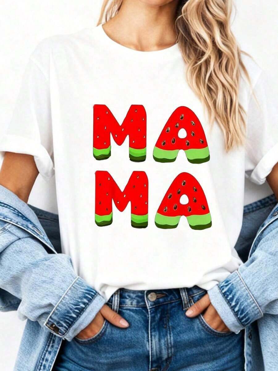 Women's Casual Short-Sleeve T-Shirt With Round Neck, "IN MY ENGAGED ERA" Letter Print, Color Block Design, Polyester Knit Fabric, All-Season Short-Sleeve Top, Casual Wear, And Stylish Top. - 白色 3 - 查看 1