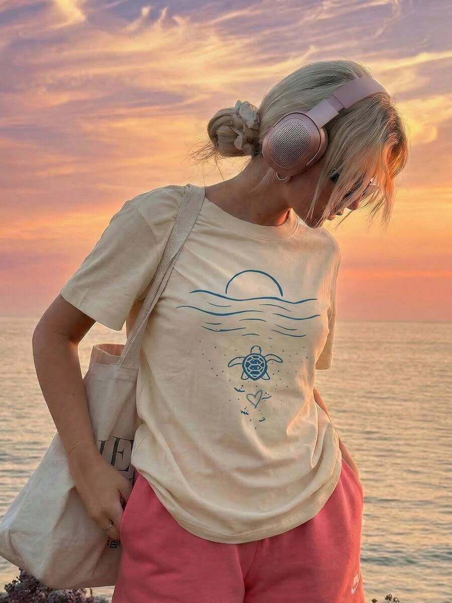 Camiseta Básica Mexicana con Estampado Gráfico de Letras LOVE Coloridas para Mujer, Estilo Casual de Verano, Hombros Caídos, Talla Grande, Camiseta Gráfica Estética Y2K para Vacaciones, Ropa Urbana, Transpirable, Ajuste Holgado para Uso Diario, Viajes a la Playa, Escapadas de Vacaciones, Salidas de Fin de Semana, Camiseta Cómoda de Estilo Retro para Looks Virales y Ideas de Ropa, Nuevo Lanzamiento. - Albaricoque - Ver 1