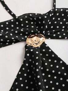 Top corto de tirantes con estampado de lunares lindo y encantador para mujer, para uso casual - Negro - Ver 7