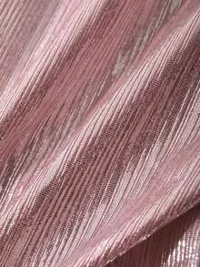Camiseta casual ajustada de manga corta con cuello en V profundo y brillo en color rosa para mujer - Rosa 3 - Ver 3