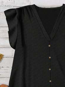 Camisa casual de vacaciones para mujer, diseño minimalista adecuado para el verano, blusa con estampado floral diminuto, camisa de verano para mujer, conjunto de vacaciones para mujer - Negro 2 - Ver 3