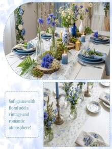 3 piezas Camino de mesa floral, Bufanda de mesa bordada de 10 pies, Tela de malla para todas las estaciones, Decoración de encaje de primavera/verano adecuada para boda, baby shower, fiesta, cocina y comedor, Suministros de manualidades hechos a mano - Multicolor - Ver 9