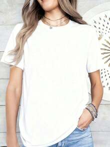 Camiseta gráfica Lazy Sundays Mocks para mujer, de corte holgado y casual, con estampado blanco y frase divertida, perfecta para el uso en fines de semana y conjuntos relajados, adecuada para primavera, verano y otoño. - Blanco - Ver 2