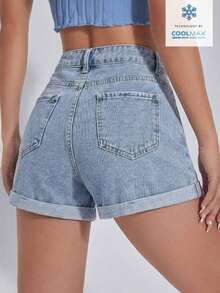 Shorts en mezclilla bajo de doblez - Lavado ligero - Ver 2