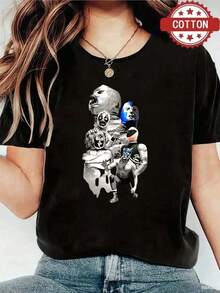 Summer1pc blusas de mujer blusas bonitas para mujeres ropa de mujer conjuntos para mujer Lucha Libre T shirt g negra y blanca de algodón patrón de impresión de luchadores impresión de alta calidad de algodón cuello redondo corte básico holgado hombres y mujeres transpirable versátil lavable a máquina transpirable cómoda talla S ~ 3XL diario casual deportes imprescindible para el verano. Camiseta de manga corta para mujer, estilo básico que combina con todo, para uso interior y exterior. - Negro - Ver 1