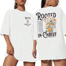 Edición Limitada Camiseta Arraigada en Cristo Camisetas Cristianas para Mujer Camiseta Oversized de Jesús con Gráficos de Versículos Bíblicos - Top Cómodo Oversized de Algodón Ligero - Blanco - Ver 1