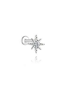 1 chiếc khuyên tai bạc 925 mạ vàng 18K hình ngôi sao tám cánh đính đá Moissanite, kiểu dáng phẳng, không gây dị ứng và không phai màu, hoàn hảo cho đeo hàng ngày, dự tiệc, đám cưới, quà tặng Ngày của Mẹ và các dịp lễ. - Bạc - Xem 6