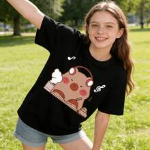 Tops para mujer Casual de Algodón de Manga Corta para Mujer con Estampado de Oso, Cuello Redondo, Largo Regular, Linda y Cómoda para Uso Diario - Negro - Ver 6