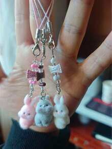 1/2/3pcs Plush Resin Candy Rabbit Keychain, Handmade Beaded DIY Pendant, Cute Decoration For Bags And Packaging, Available In Multiple Colors, Perfect Gift For Girls And Easter, Christmas, Mother's Day Parties - Multicolor - View 10