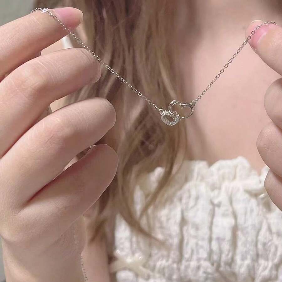 1 chiếc vòng cổ thời trang nữ hình trái tim tinh tế, tối giản, thích hợp để đeo hàng ngày. - Bạc - Xem 1