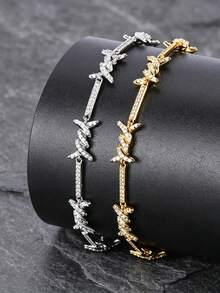1pc Fashion Versatile Hip-Hop Thorn Zirconia Inlaid Luxury Bracelet, Suitable For Men And Women Daily Wear - Silver - View 1