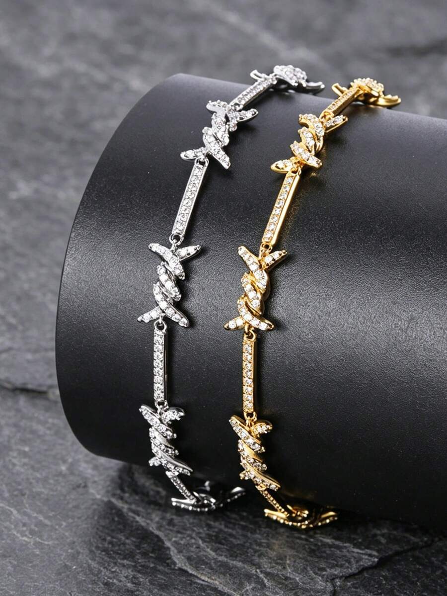 1pc Fashion Versatile Hip-Hop Thorn Zirconia Inlaid Luxury Bracelet, Suitable For Men And Women Daily Wear - Silver - View 1